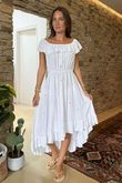 Made in Italy Forget Me Knots Bardot Shirring Dress White /15 =